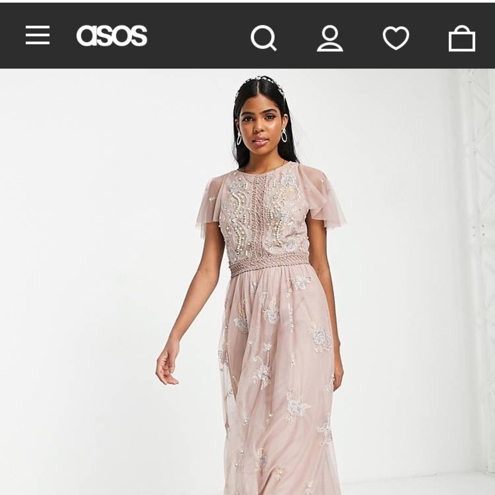 ASOS DESIGN Bridesmaid pearl embellished flutter sleeve maxi dress